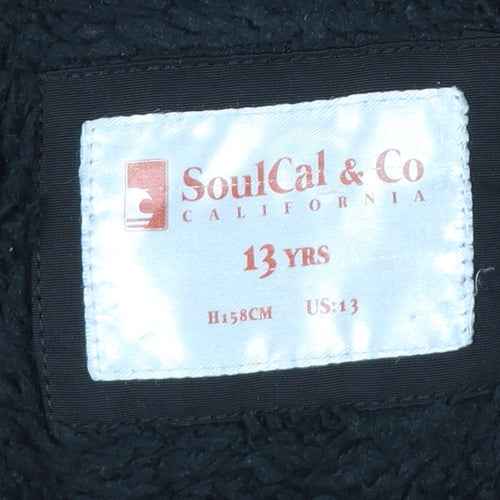 SoulCal & Co Boys Black 13 Years Puffer Parka Faux Fur Hood