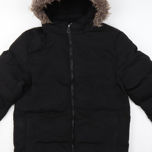 SoulCal & Co Boys Black 13 Years Puffer Parka Faux Fur Hood