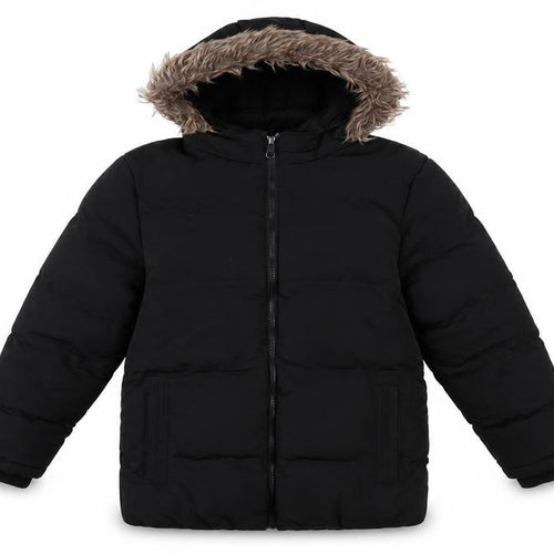 SoulCal & Co Boys Black 13 Years Puffer Parka Faux Fur Hood