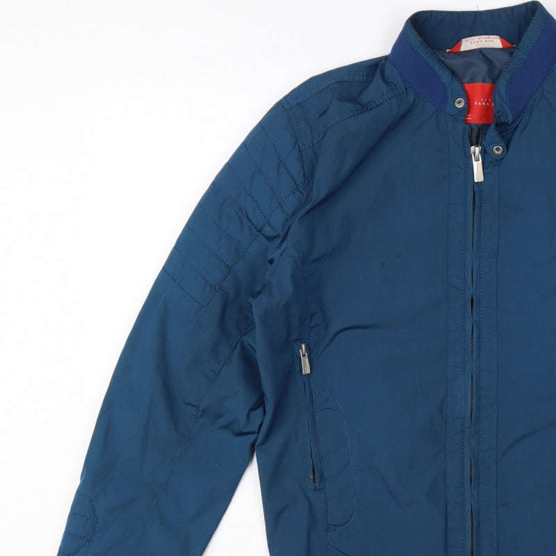 Zara Man Men Blue L Bomber Jacket Quilted Sleeve Full Zip