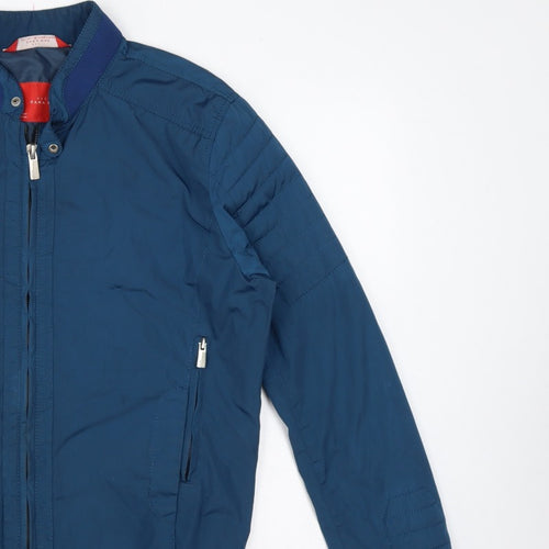 Zara Man Men Blue L Bomber Jacket Quilted Sleeve Full Zip