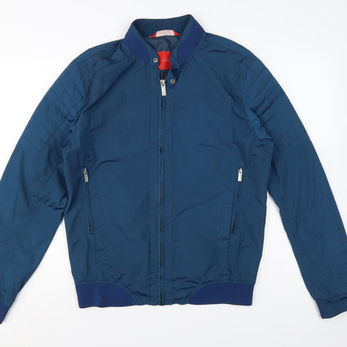 Zara Man Men Blue L Bomber Jacket Quilted Sleeve Full Zip