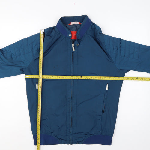 Zara Man Men Blue L Bomber Jacket Quilted Sleeve Full Zip