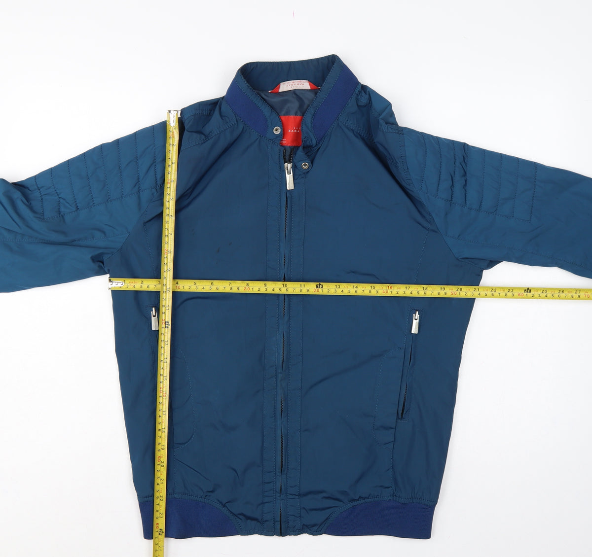 Zara Man Men Blue L Bomber Jacket Quilted Sleeve Full Zip