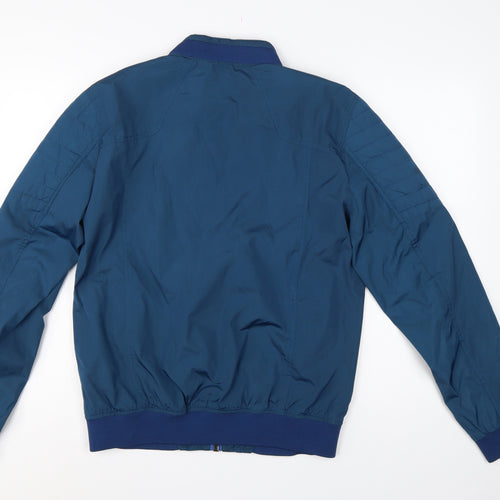 Zara Man Men Blue L Bomber Jacket Quilted Sleeve Full Zip