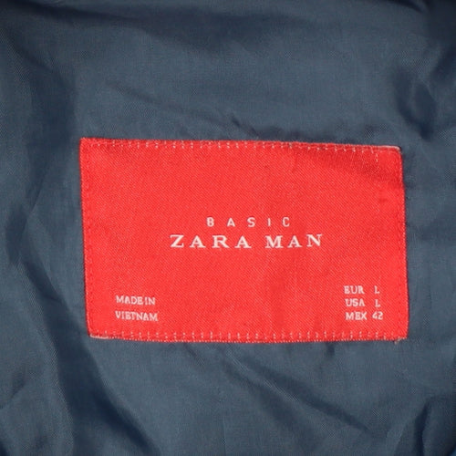 Zara Man Men Blue L Bomber Jacket Quilted Sleeve Full Zip