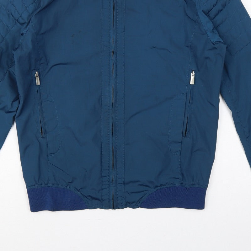 Zara Man Men Blue L Bomber Jacket Quilted Sleeve Full Zip