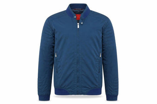 Zara Man Men Blue L Bomber Jacket Quilted Sleeve Full Zip