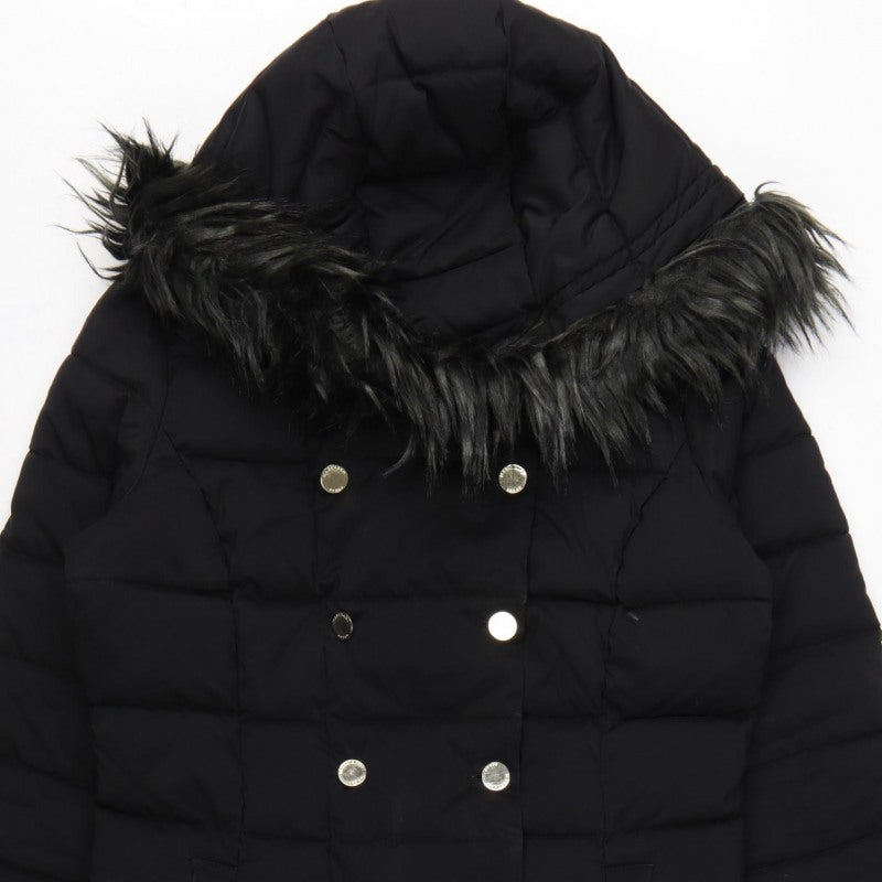 Marciano Guess Women Black XL Long Puffer Coat Faux Fur Hood