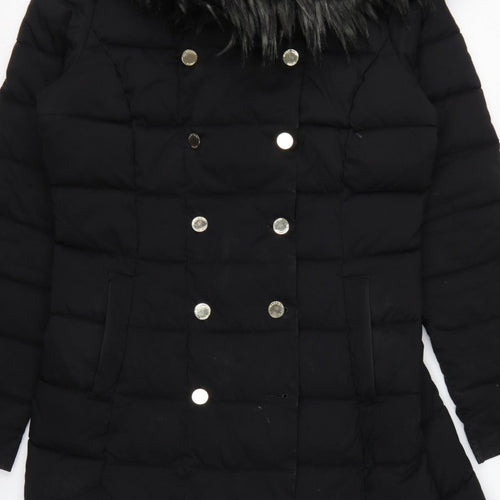 Marciano Guess Women Black XL Long Puffer Coat Faux Fur Hood