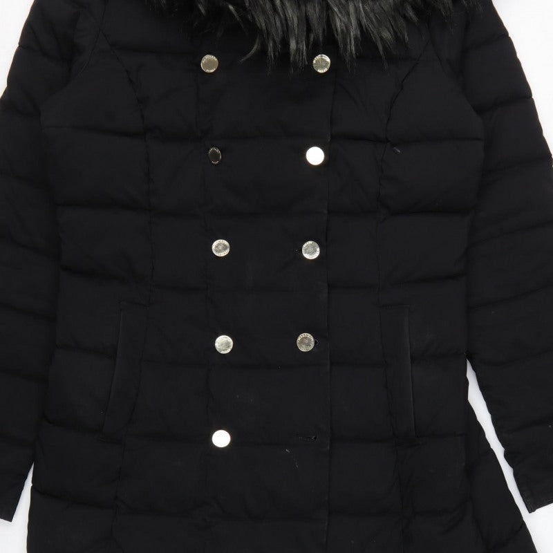 Marciano Guess Women Black XL Long Puffer Coat Faux Fur Hood