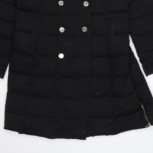 Marciano Guess Women Black XL Long Puffer Coat Faux Fur Hood