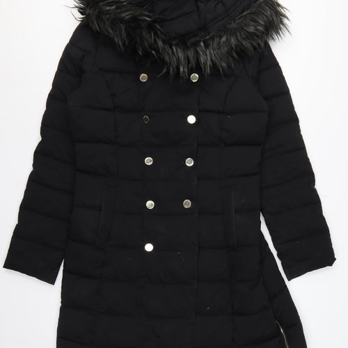 Marciano Guess Women Black XL Long Puffer Coat Faux Fur Hood