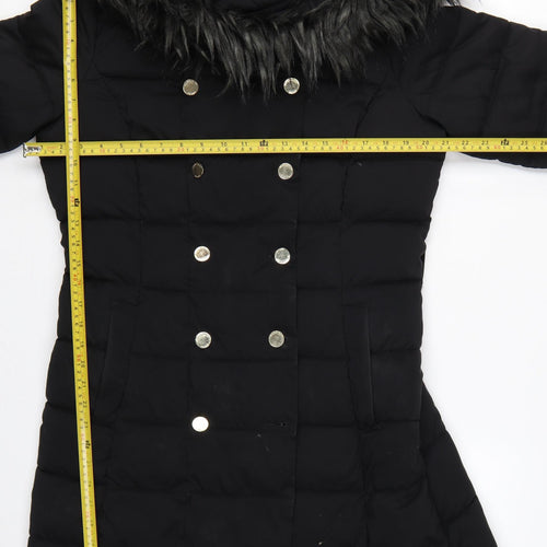 Marciano Guess Women Black XL Long Puffer Coat Faux Fur Hood