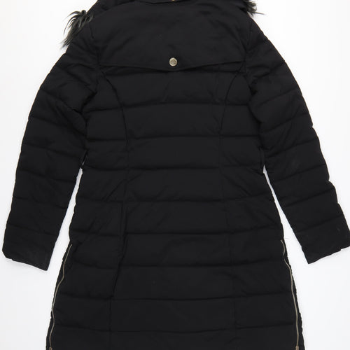 Marciano Guess Women Black XL Long Puffer Coat Faux Fur Hood