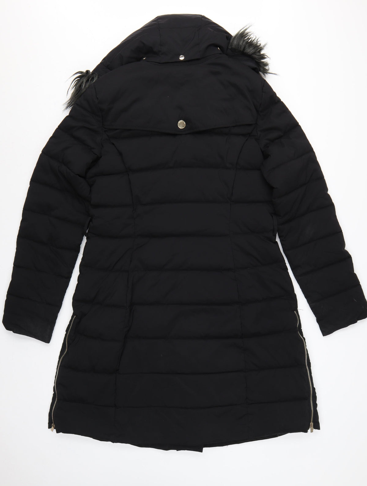 Marciano Guess Women Black XL Long Puffer Coat Faux Fur Hood