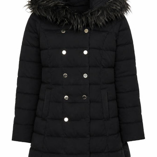 Marciano Guess Women Black XL Long Puffer Coat Faux Fur Hood