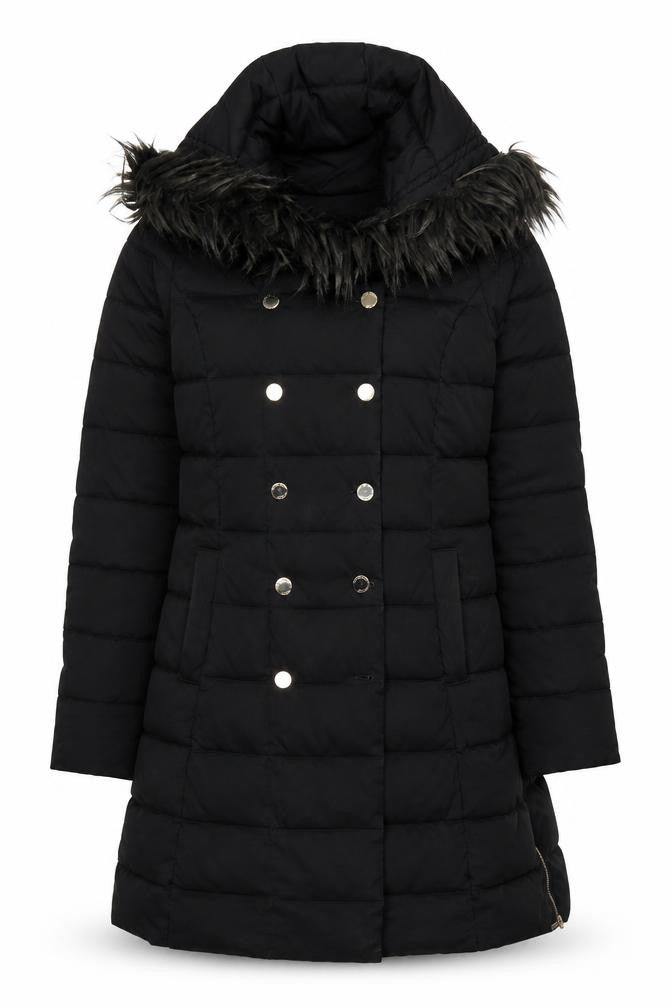 Marciano Guess Women Black XL Long Puffer Coat Faux Fur Hood