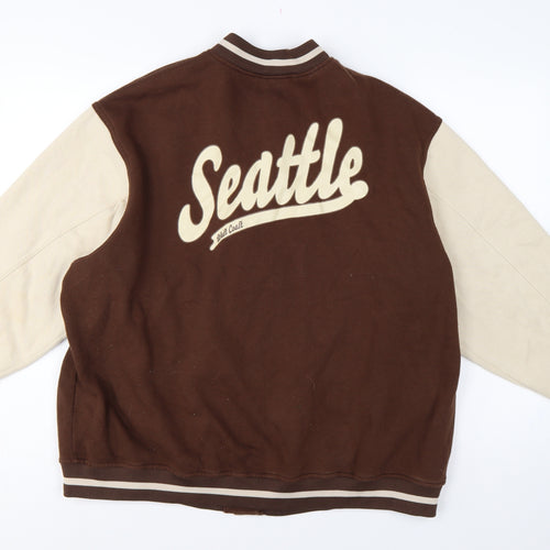 H&M Divided Women Brown Cream M Varsity College Snap Sweatshirt
