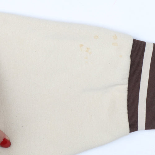 H&M Divided Women Brown Cream M Varsity College Snap Sweatshirt
