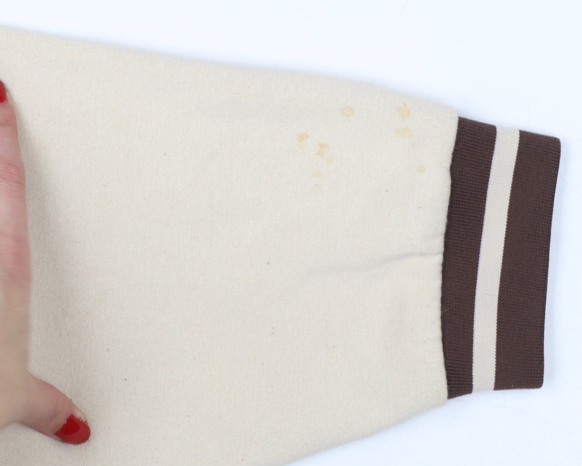 H&M Divided Women Brown Cream M Varsity College Snap Sweatshirt
