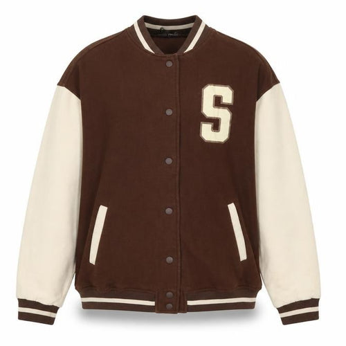 H&M Divided Women Brown Cream M Varsity College Snap Sweatshirt