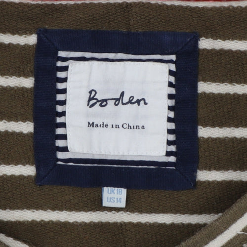 Boden Women Green White Striped UK 18 3/4 Sleeve Pullover Sweatshirt