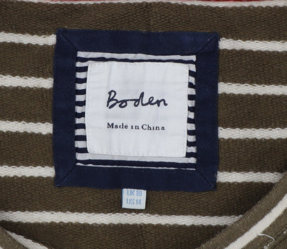 Boden Women Green White Striped UK 18 3/4 Sleeve Pullover Sweatshirt