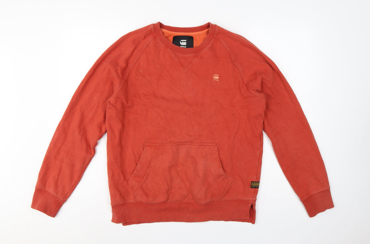 G-Star RAW Men’s Orange M Pullover Crew Neck Logo Sweatshirt