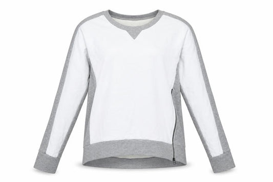 Front view of Sweaty Betty Women's Grey White M Colourblock Zip Sweatshirt Pullover
