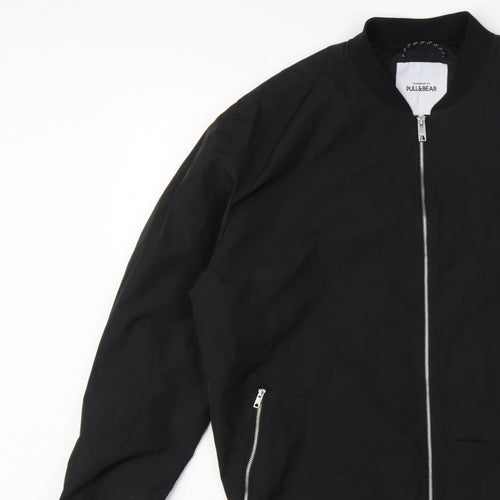 Pull&Bear Men’s Black L Bomber Jacket Full Zip Lined