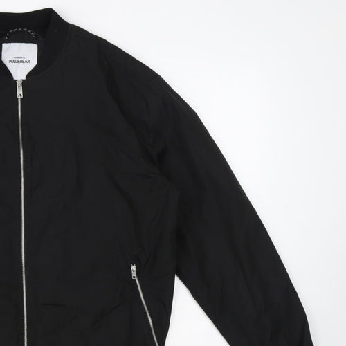 Pull&Bear Men’s Black L Bomber Jacket Full Zip Lined