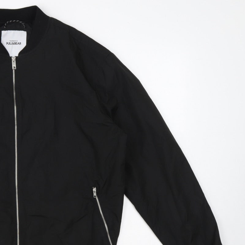 Pull&Bear Men’s Black L Bomber Jacket Full Zip Lined