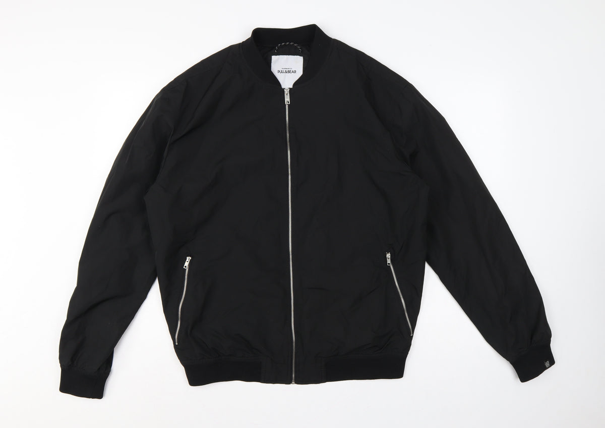 Pull&Bear Men’s Black L Bomber Jacket Full Zip Lined