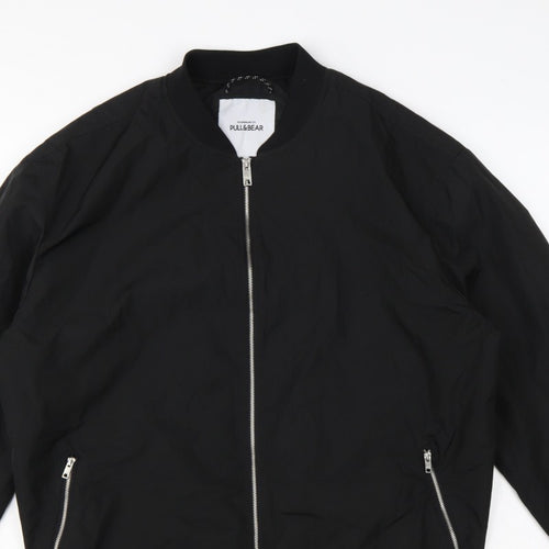 Pull&Bear Men’s Black L Bomber Jacket Full Zip Lined