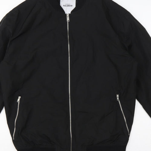 Pull&Bear Men’s Black L Bomber Jacket Full Zip Lined