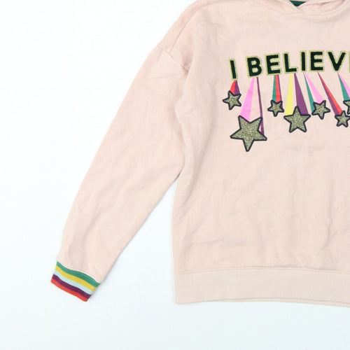 Boden Girls Pink 11-12 Years Pullover Hoodie Glitter Star Rainbow