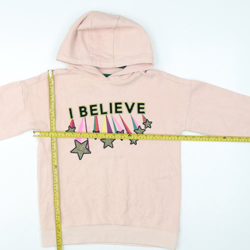 Boden Girls Pink 11-12 Years Pullover Hoodie Glitter Star Rainbow