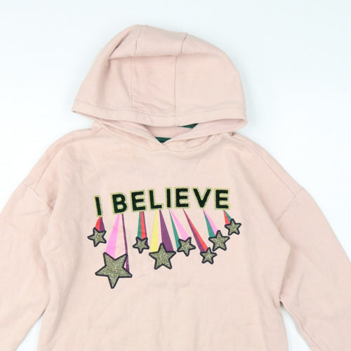 Boden Girls Pink 11-12 Years Pullover Hoodie Glitter Star Rainbow
