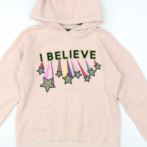 Boden Girls Pink 11-12 Years Pullover Hoodie Glitter Star Rainbow