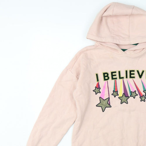 Boden Girls Pink 11-12 Years Pullover Hoodie Glitter Star Rainbow