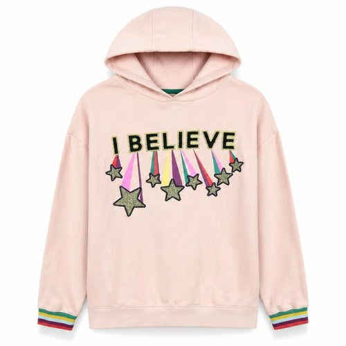 Boden Girls Pink 11-12 Years Pullover Hoodie Glitter Star Rainbow