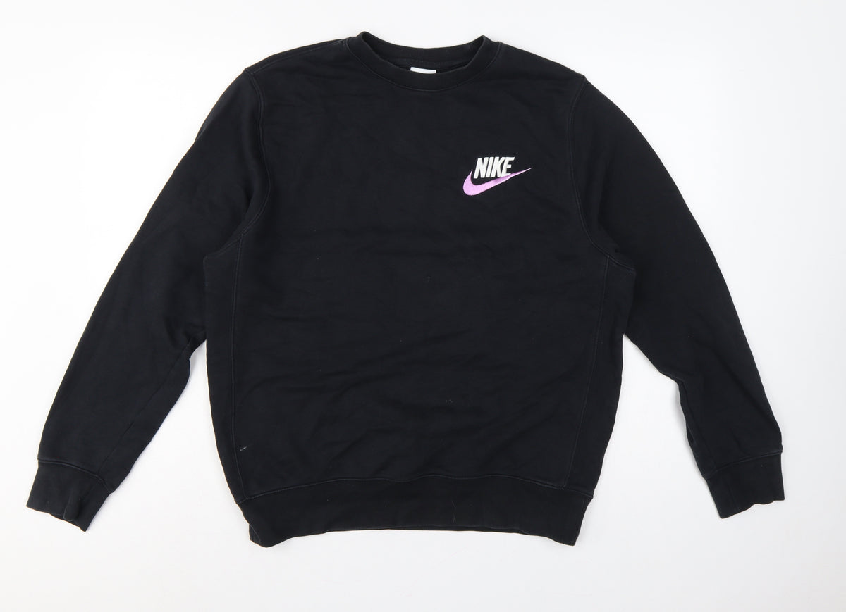 Nike Men Black M Pullover Crew Neck Embroidered Logo Sweatshirt