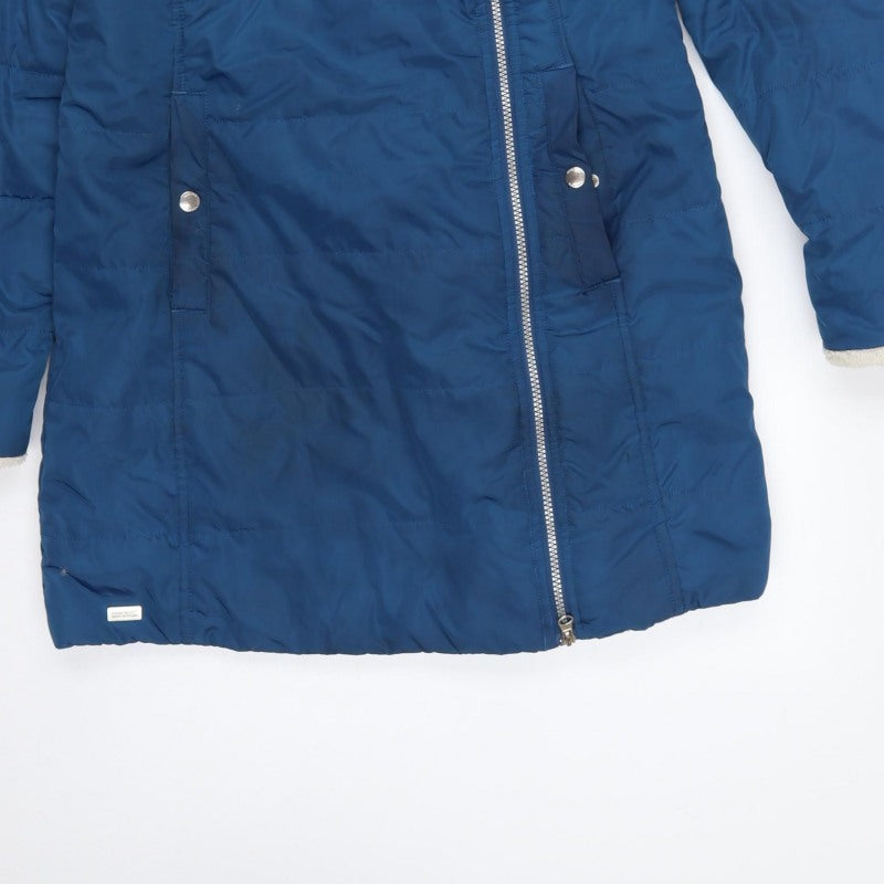 Regatta Women Blue UK 12 Long Quilted Puffer Coat Faux Fur Collar