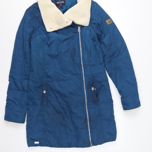 Regatta Women Blue UK 12 Long Quilted Puffer Coat Faux Fur Collar