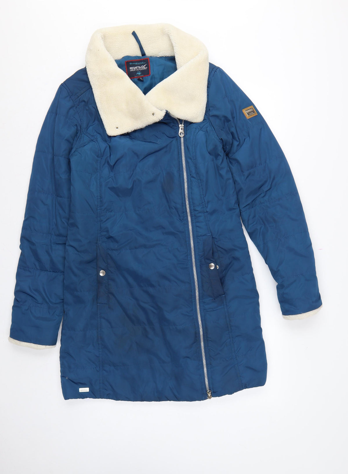 Regatta Women Blue UK 12 Long Quilted Puffer Coat Faux Fur Collar
