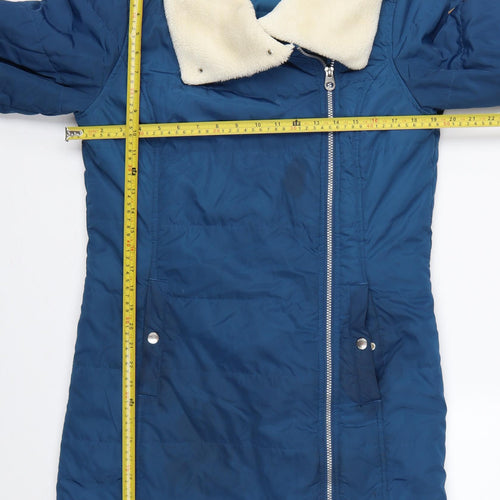 Regatta Women Blue UK 12 Long Quilted Puffer Coat Faux Fur Collar