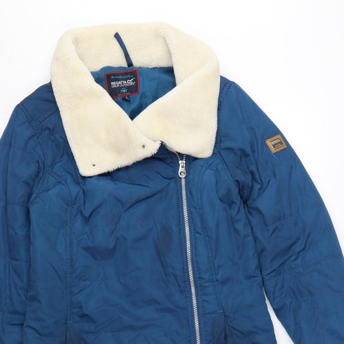 Regatta Women Blue UK 12 Long Quilted Puffer Coat Faux Fur Collar