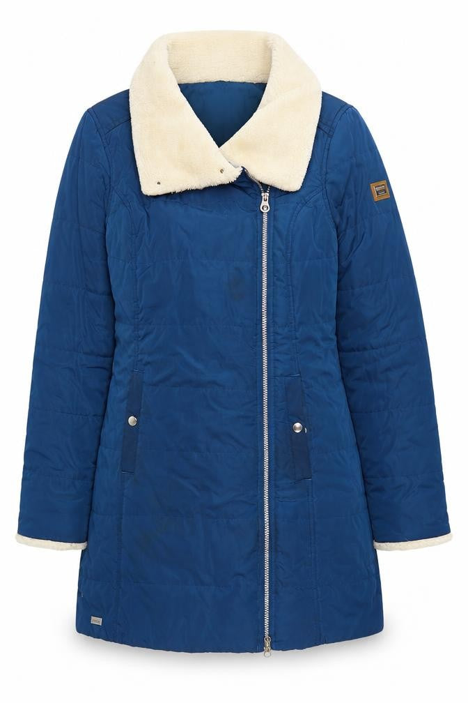 Regatta Women Blue UK 12 Long Quilted Puffer Coat Faux Fur Collar