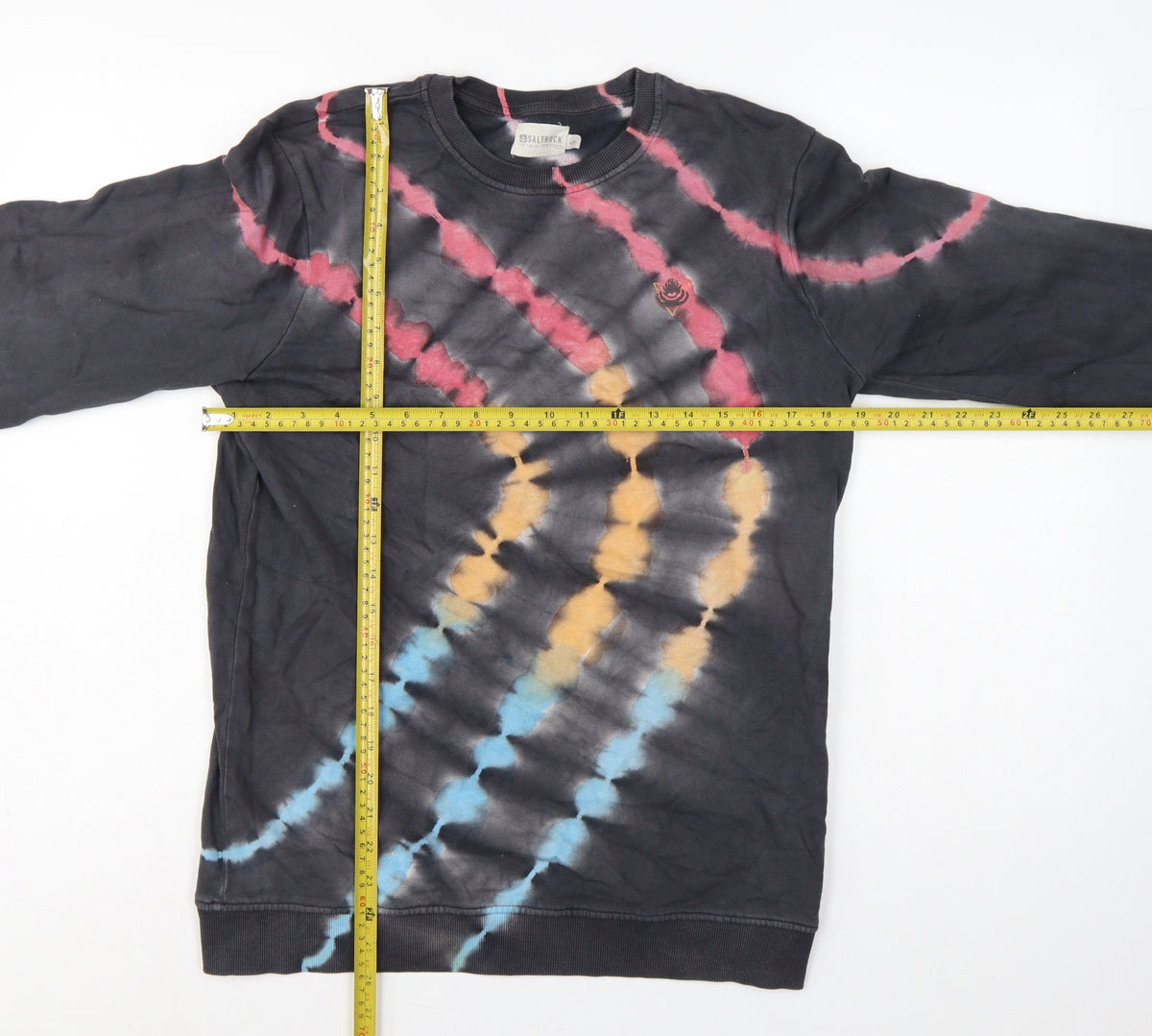 Saltrock Men’s Black Multicoloured Tie Dye Pullover Sweatshirt Size S